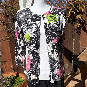 august silk Black Floral Cardigan with Pink & Lime Accents